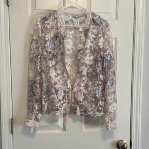 Tahari Cream and Pink Lace Overlay